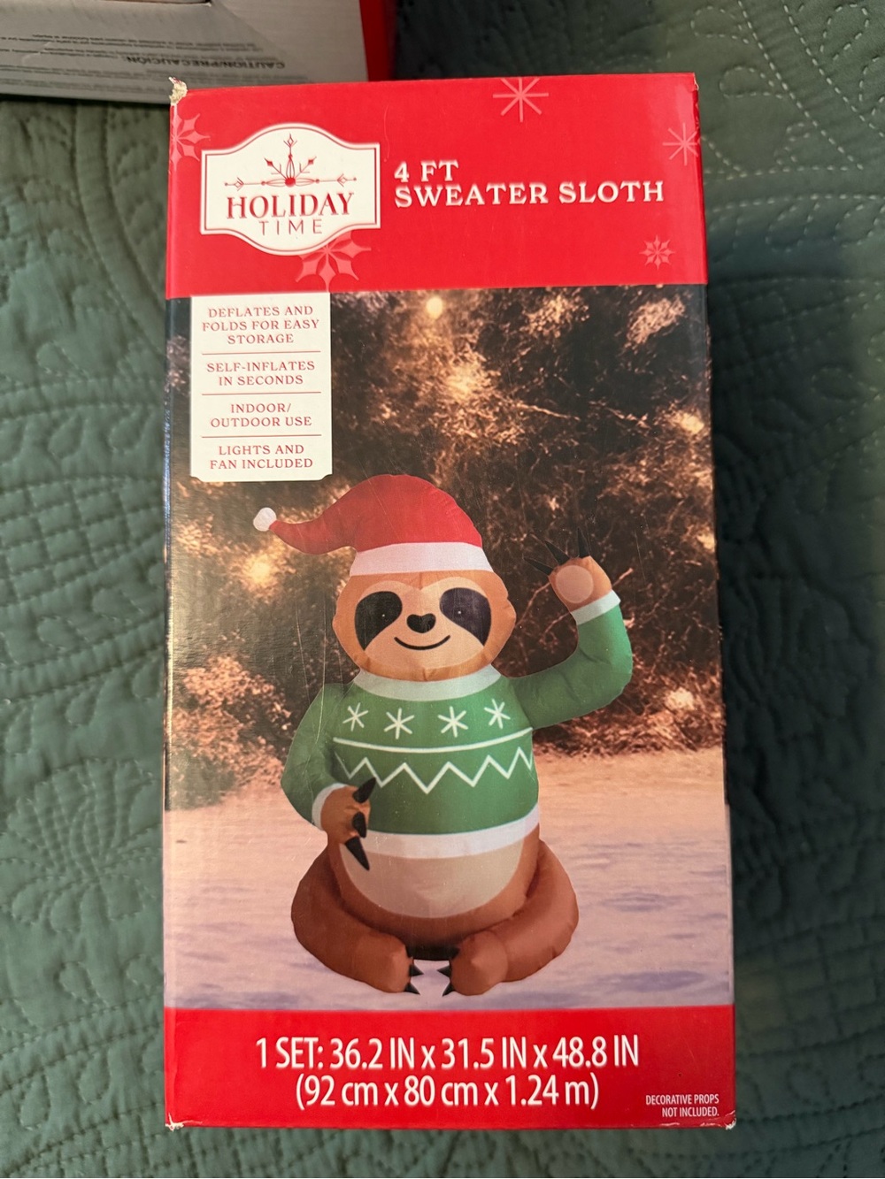 Holiday Time 4 ft Green Sweater Sloth Inflatable